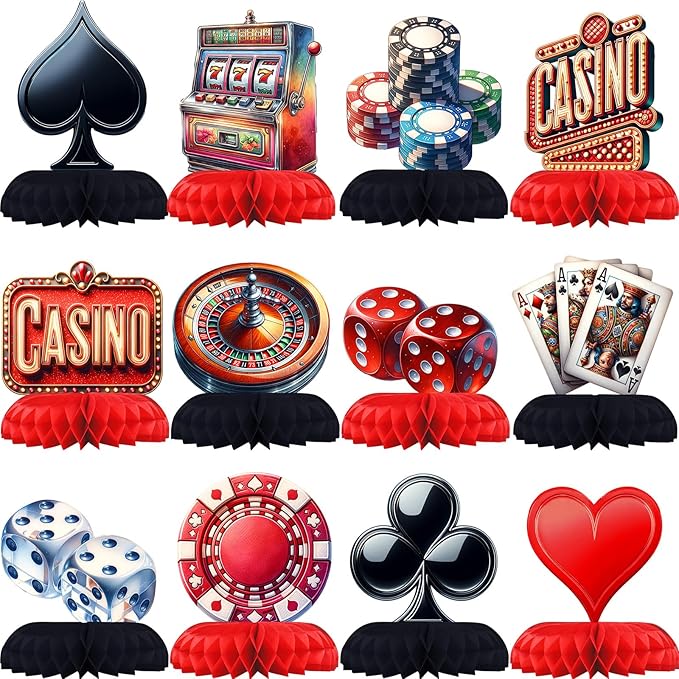 12 Pack Casino Table Decorations - Casino Party Decorations for Adults' Birthday and Themed Events - Casino Table Toppers