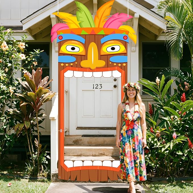Namalu Hawaii Luau Party Decorations Tiki Totem Porch Banner Door Decoration for Photo Prop Backdrop Tropical Summer Aloha Birthday Party Supplies