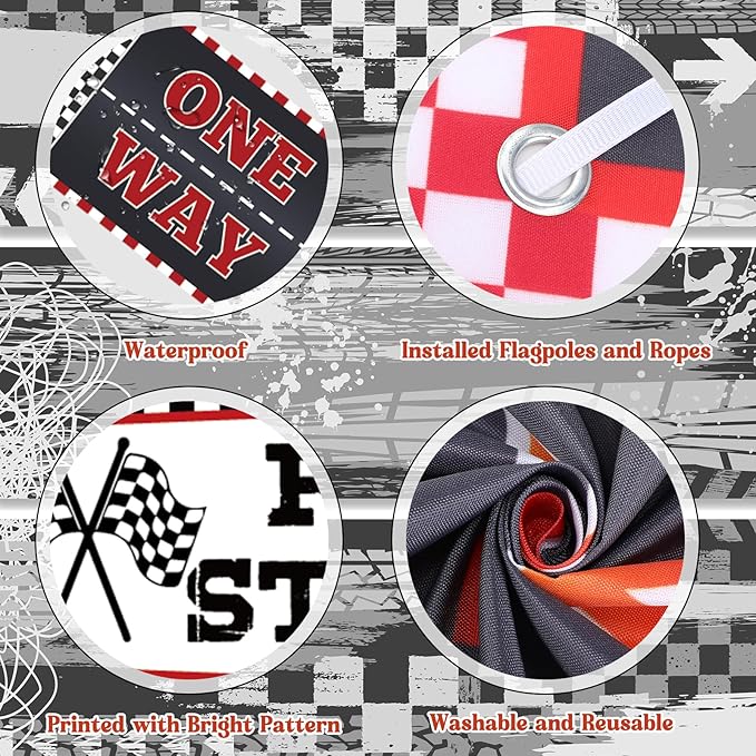 Race Car Birthday Party Decorations Race Car Hanging Banner Triangle Flag Welcome Race Fans Porch Yard Signs Decoration for Let's Go Racing Party Supplies Birthday Backdrop Photo Props Outdoor Decor