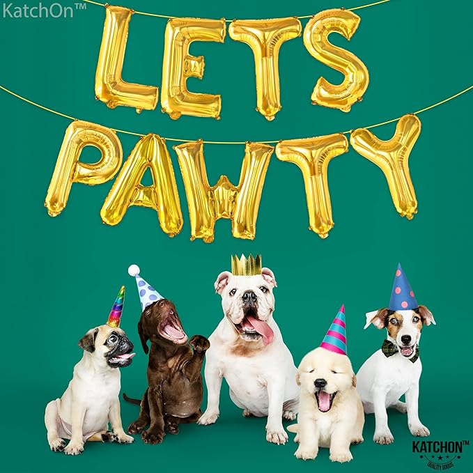 KatchOn, Lets Pawty Balloons Gold - 16 Inch | Lets Pawty Banner | Dog Birthday Balloons for Birthday Decorations | Dog Birthday Banner, Dog BirthDay Party Supplies