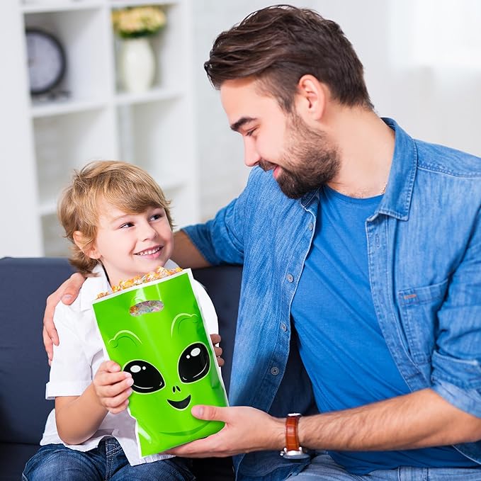 Green Alien Party Favor Bags 50Pcs Fun Alien Goody Candy Treat Gifts Bags, Space Themed Party Decorations for Kids Boys Girls Birthday Space Theme Events Supplies