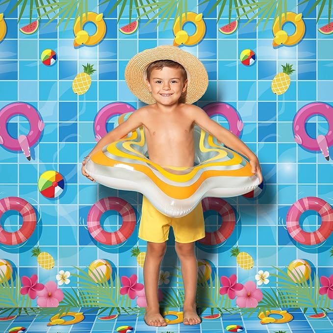 Kochorie Swimming Pool Plastic Tablecloth Roll 100 Ft x 54 Inch Pool Party Table Cover Roll with Cutter Box Summer Themed Ocean Backdrop for Summer Beach Pool Ocean Party Supplies