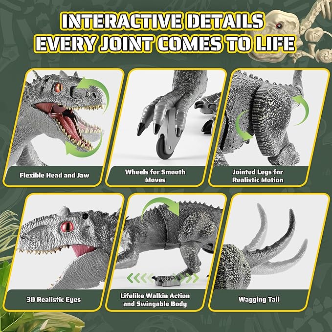 Dinosaur Toys for Kids, 2.4GHz Remote Control Dinosaur with Walking, Swingable Body, Realistic Sounds, Demo Mode, Rechargeable Jurassic Toys for 3-5, 5-7, 8-12, Birthdays, Parties, Christmas Day