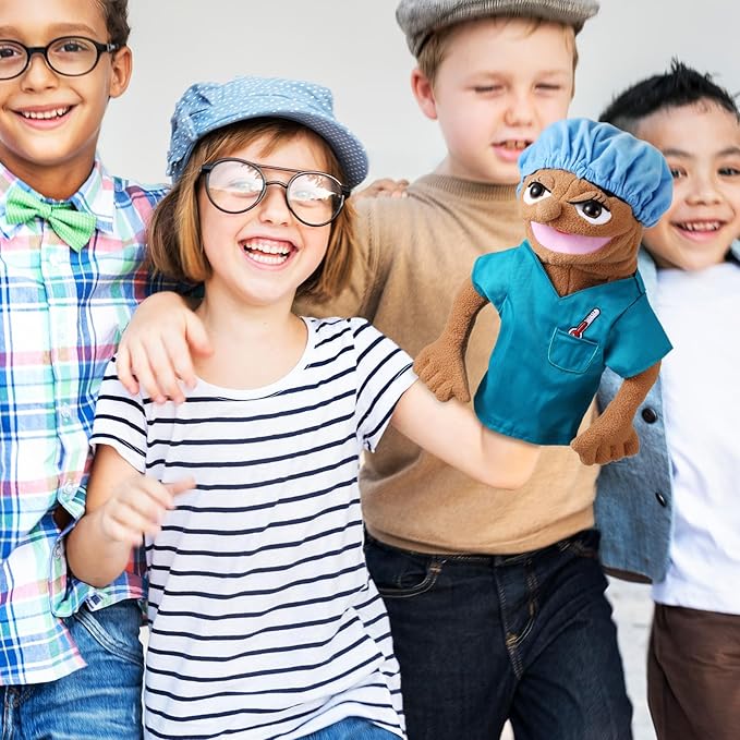 Role Play Hand Puppets Hand Plush Chef Doctor Fireman Pirate Detective Athlete Nurse Worker Hand Puppet Toys Puppets for Kids Storytelling Imaginative Pretend Play Teaching Preschool(Nurse)