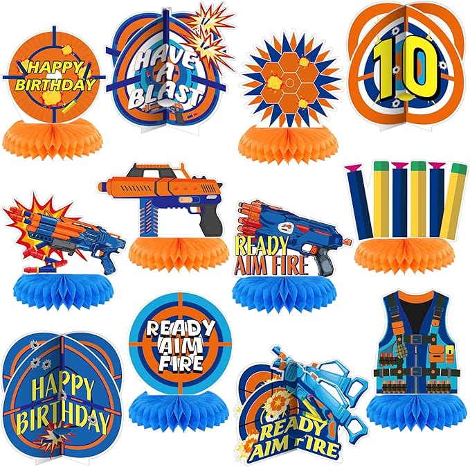 Pickmesh 12 Pieces Dart Birthday Party Decorations Gun Birthday Decoration Supplies Dart Honeycomb Centerpieces Table Toppers for War Party Supplies