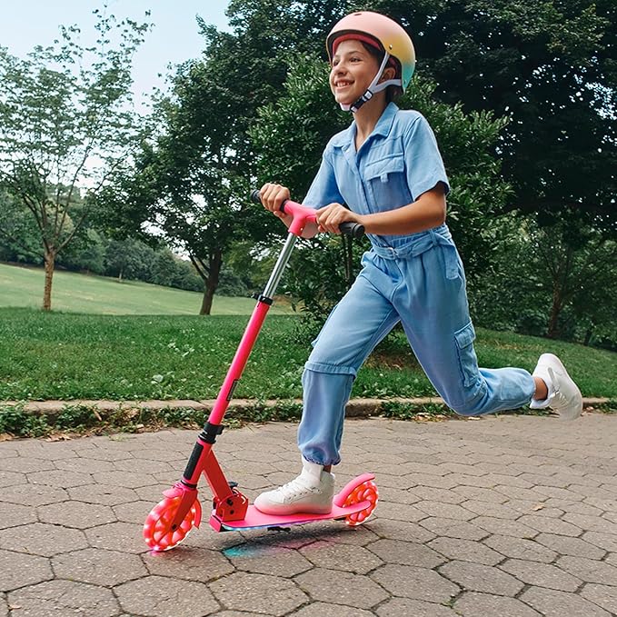 Jetson Jupiter Kids 2-Wheel Light-Up Kick Scooter, LED Lights on Handlebar, Stem, Wheels & Deck, Adjustable Handlebar, Rear Brake, Easy-Folding Mechanism, Ages 5+