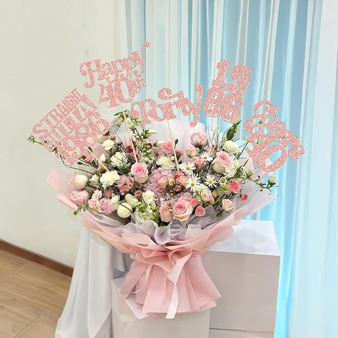 Gyufise 15Pcs Happy 40th Birthday Centerpiece Sticks Forty Straight Outta 1986 Table Flower Centerpieces Sticks Cheers to 40 Decorations for 40th Birthday Party Supplies Rose Gold