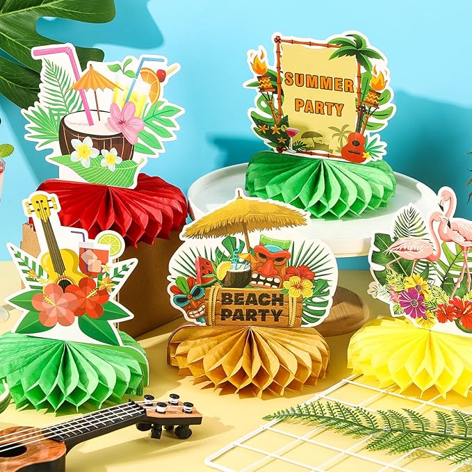 10 Pieces Hawaiian Luau Honeycomb Table Centerpiece, Hawaiian Themed Party Decorations Hawaiian Centerpiece Table Decorations for Summer Beach Pool Party Birthday Wedding Decor