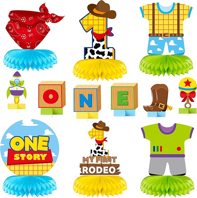 Boy Story Honeycomb Centerpieces - 12PCS Boy Story One My First Rodeo Birthday Party Honeycomb Centerpieces Boys 1st Party Table Decoration Boys Story 1st Table Topper for Birthday Party