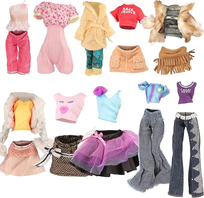 BARWA 6 Sets Doll Clothes and 6 Shoes for 11 inch Monster Girl Doll Aessories Fashion Outfits Casual Tops Pants