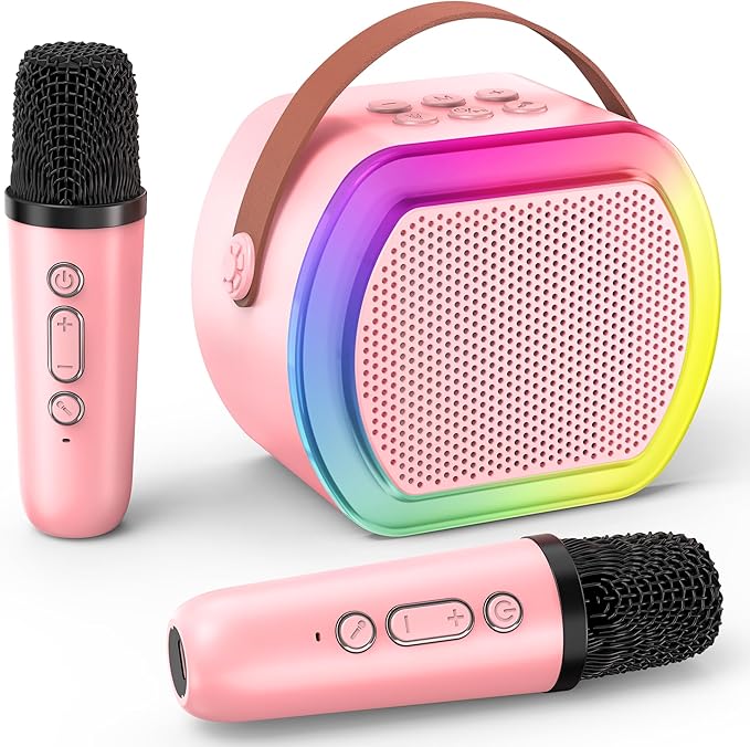 Mini Karaoke Machine with 2 Wireless Microphones, Kids Portable Karaoke Machine for 3, 4, 5, 6, 7, 8, 9, 10, 11, 12+ Year Old, Best Birthday Christmas Toy Gift-Stocking Stuffers for Girls