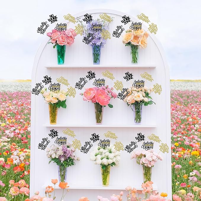 15 PCS Happy Retirement Centerpiece Sticks Officially Retired Table Flower Centerpieces Sticks No Work Zone Adventure Begins Floral Decorations for Retirement Birthday Party Centerpieces Black Gold