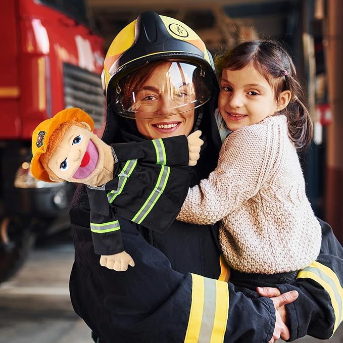 Role Play Hand Puppets Hand Plush Chef Doctor Fireman Pirate Detective Athlete Nurse Worker Hand Puppet Toys Puppets for Kids Storytelling Imaginative Pretend Play Teaching Preschool(Fireman)