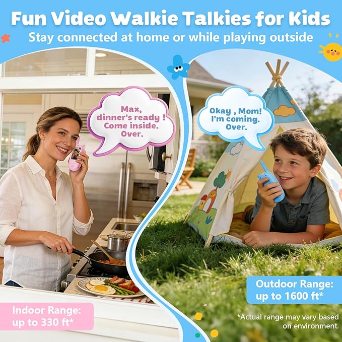 Video Walkie Talkies for Kids, 2 Pack Rechargeable with Screen & Voice Changer, Long Range Two Way Radios for Indoor Outdoor Play, Camping, Birthday Gifts for Boys Girls Ages 3-10