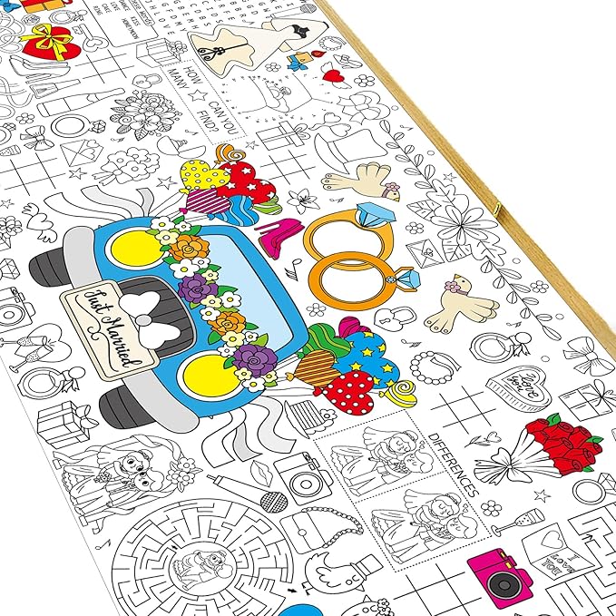 Wedding Giant Coloring Poster for Kids Large Coloring Tablecloth Big Paper Sheets Page Wedding Theme Table Cloth DIY Activity Game Art Crafts Mat Wall Home Classroom Party Decoration Supplies
