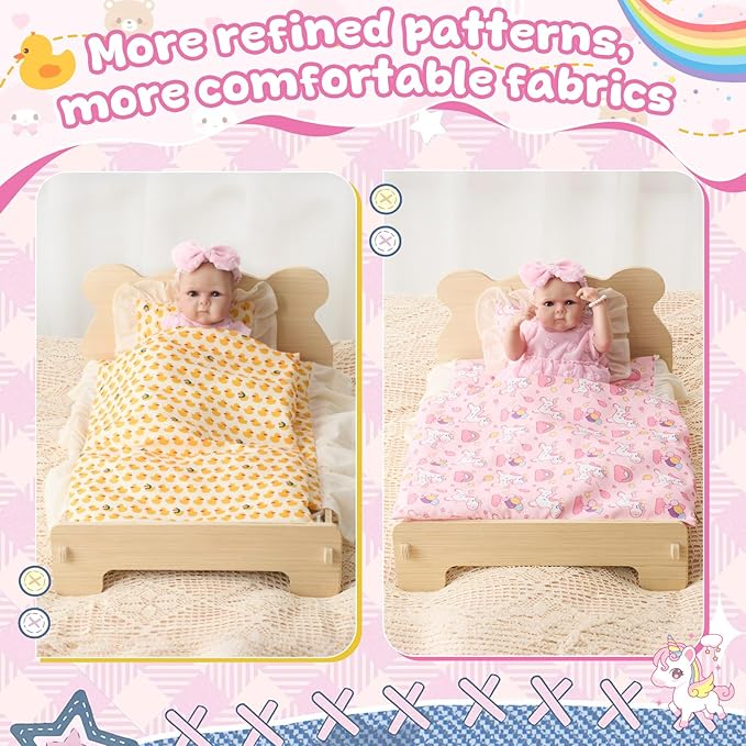 6 Set 18 Inch Doll Bedding Accessories Set, Included Comforter, Mattress, Pillow Cute Accessories- Fits 18 Doll Beds, Bunkbeds, Cribs and Cradles, Featuring Pretty Lace and a Securing Cord