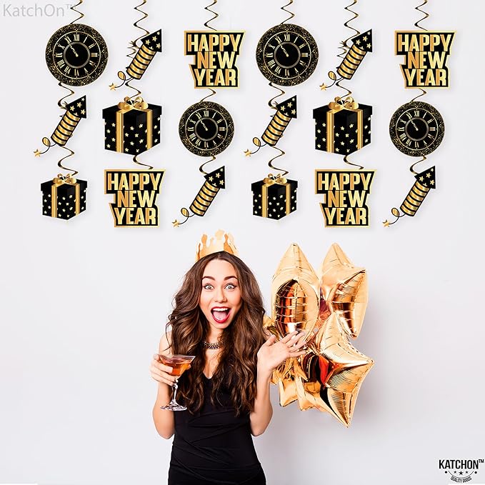 KatchOn, Happy New Year Hanging Swirls 2026 - Pack of 10, NO DIY | New Years Eve Party Supplies 2026 | Happy New Years Decorations 2026 | NYE Decorations 2026 | Happy New Year 2026