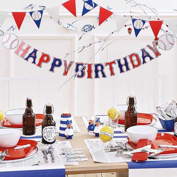 Set of 5 Baseball Birthday Banners Baseball Sports Paper Garlands Pennant Bunting Flag Decor Concessions Party Sign for Party Supplies Boys and Girls