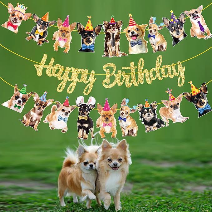 Chihuahua Birthday Party Banners - 3Pcs Dog Themed Decorations for Puppy Dog Party Supplies