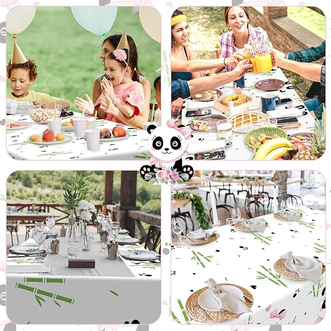 Coume 3 Pack Panda Birthday Party Decorations Panda Theme Tablecloth Favors Large Plastic Cute Table Cover for Kids Birthday Party Valentines Day Baby Shower Supplies, 54 x 108 Inches(Novelty Style)