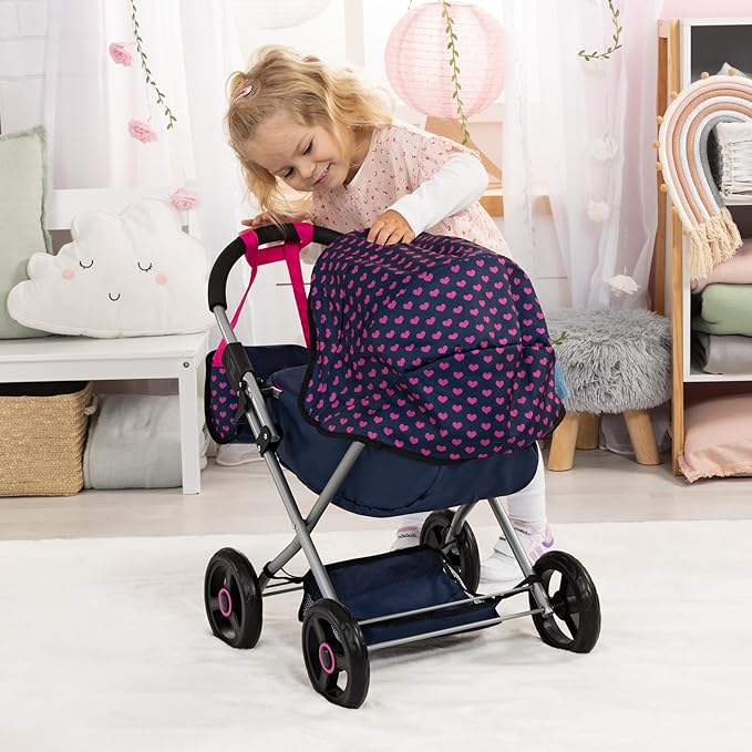 Bayer: 4-in-1 Toy Baby Doll Pram Stroller Cosy Set - Dolls Up to 18" (Blue/Purple) | Pretend | Dress up