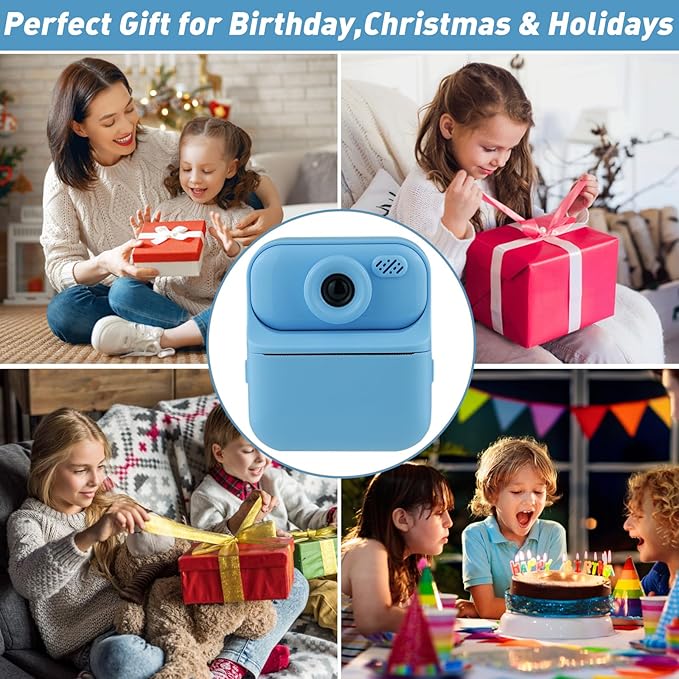 Kids Instant Print Camera – Digital Camera for Girls Boys Age 3-10, Thermal Printing with Filters & Stickers – Birthday, for Kids, Toys for Ages 3-13, Teen Girl Trendy Gift (Blue)