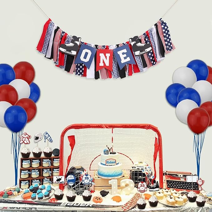 Hockey 1st Birthday High Chair Banner - Hockey Skate Party Banner, Ice Hockey First Birthday Decoration, Match Theme Party Supplies, Sports Birthdays Cake Smash Photo Props