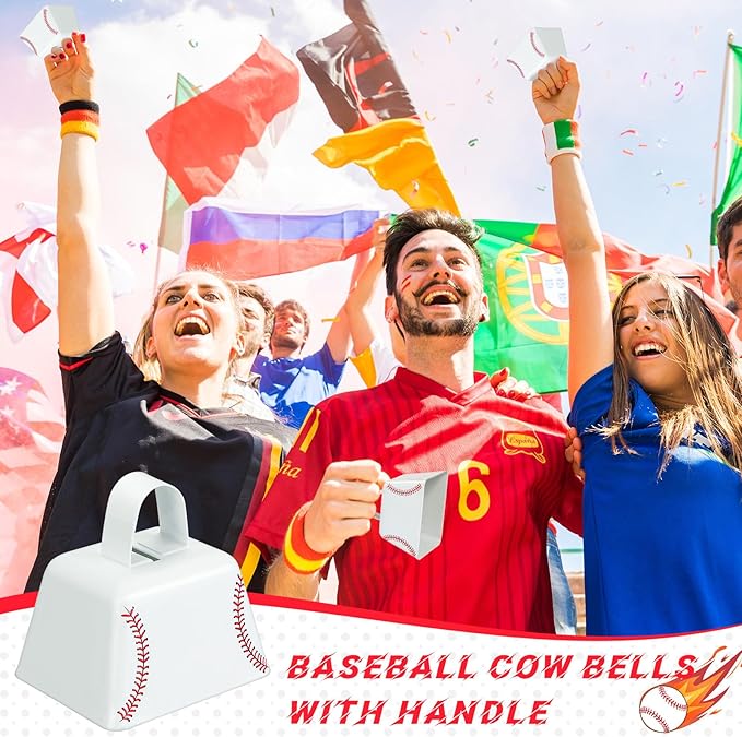 Landhoow 20 Pcs Baseball Cow Bells Noise Maker Metal Cowbell with Handle Novelty Hand Percussion Cowbells for Sporting Events Baseball Games Party Favors Baseball Supplies, 2.95 x 2.36 x 2.95 Inch