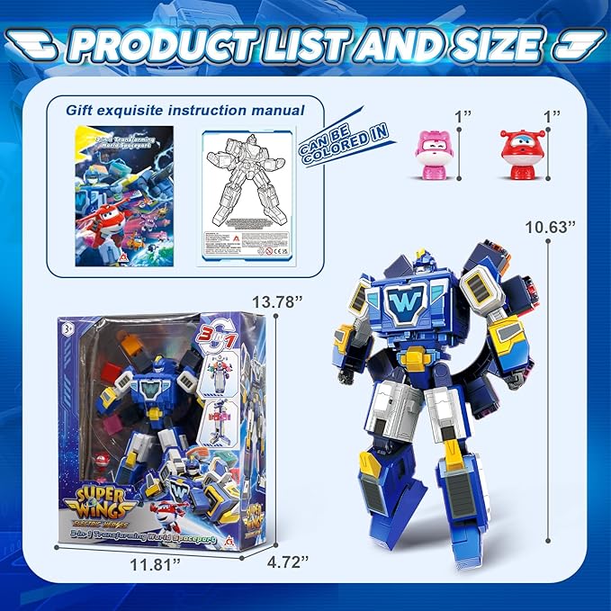 Super Wings Transforming Toys, 10 inch World Aircraft Transform Figures Toys, 3 in 1 Mode Rescue Bots Action Figure Toy Figures for 4-8 Year Old Boys, Plane Toy for Toddlers Kids Age 4 5 6 7 8