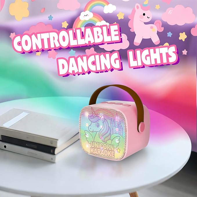 Unicorn Toys for Girls Age 4-6 Mini Karaoke Machine for Girls Unicorn Birthday Decorations Toys 3 4 5 6 7 8 9 Year Old Girl Birthday Gifts with 2 Wireless Microphones