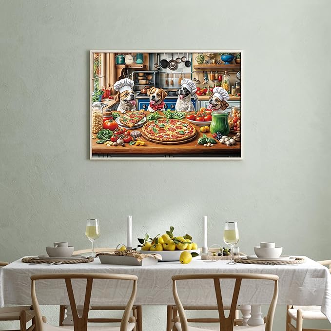 Funny Dog Pizza Jigsaw Puzzle, 1000 Piece Puzzle for Adults, Food Kitchen Puzzles, Animal Pet Lover Challenging Puzzles, Interlock Perfectly No Dust, Gifts for Easter Mother’s Day