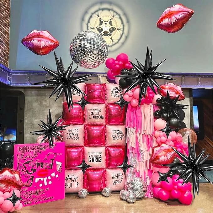20 Pcs 27"22" Explosion Star Foil Balloons - 12 Point and Four Pointed Black Spike Balloons for Party Supplies, Christmas, Birthday, Wedding, Photo Booth (Black)