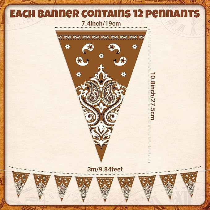 Boao 5 Pcs Cow Print Pennant Banners, Cow Print Pennant Banner Birthday Party Supplies for Western Cowboy Theme Decoration Baby Shower Animal Theme Party Holiday Decor, 7.4 x 10.8 Inch (Wild Cowboy)