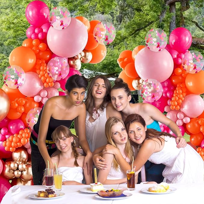 Pink and Orange Balloons, 60pcs 12 Inch Pink and Orange Party Decorations with Confetti Balloons for Bachelorette Tropical Luau Party Engagement Birthday Party Decorations