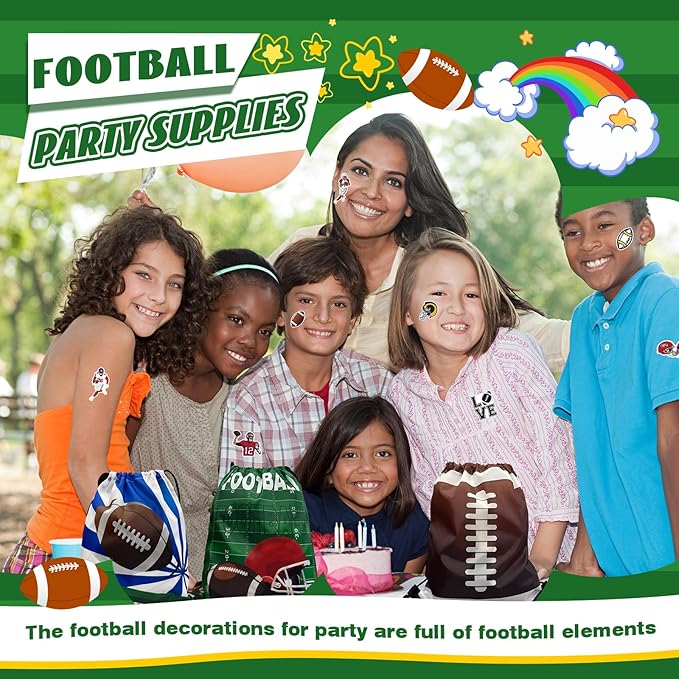 Yeepestmi 110Pcs Football Party Favors Drawstring Bags Football Goodie Bag with Mini Ball, Wristband, Slap bracelets, Keychains, Stickers for Football Party Supplies