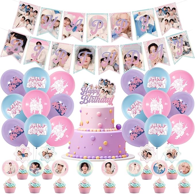 Birthday Party Supplies,MeiYiYou Birthday Decorations Set - Banners,Cake Toppers,21PCS Cupcake Toppers Perfect for Boys and Girls(Pink)