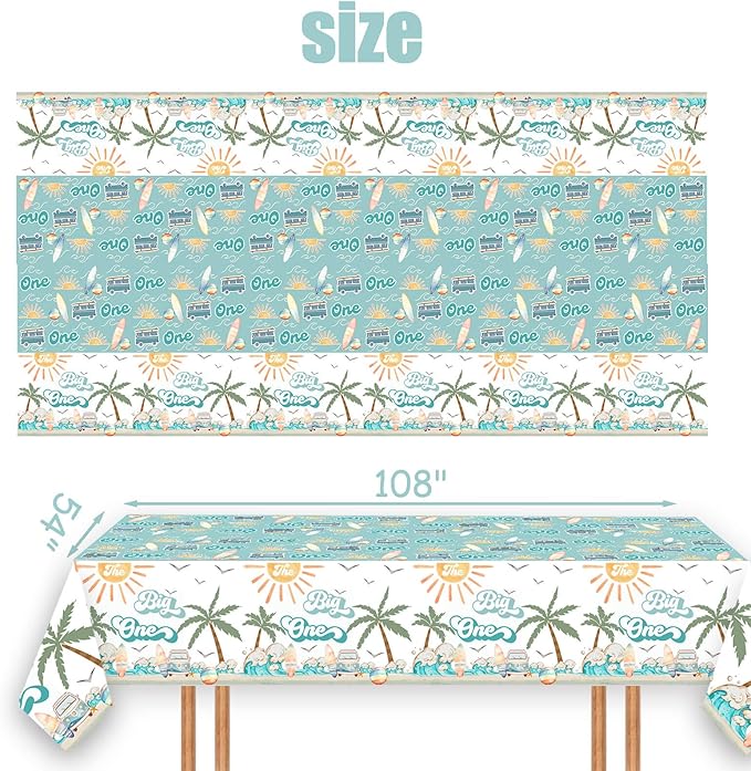 Letromp Surf The Big One Tablecloth Surfing 1st Birthday Table Covers for Hawaiian Palm Tree Retro Summer Beach Wave Theme Boy Surfing First Birthday Baby Shower Party Decorations Supplies
