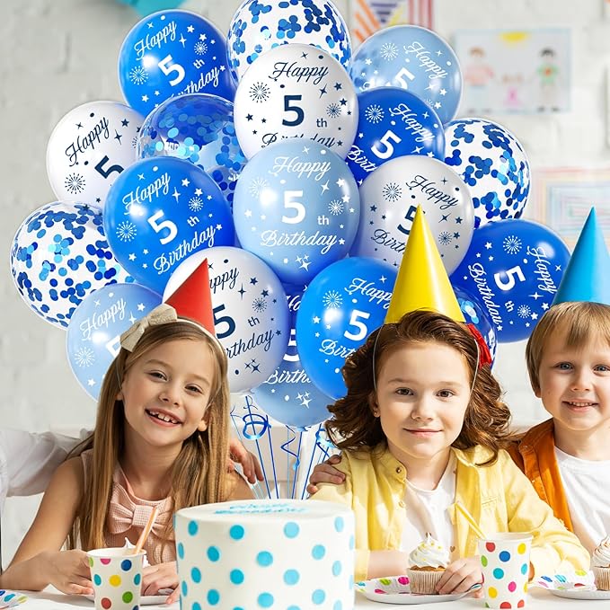 Blue 6th Birthday Balloons for Boys Girls 6th Birthday Party Decorations, 12inch 16pcs Blue White Happy 6th Birthday Balloons, Party Balloons Confetti Balloons for Boys Girls Theme Party Deocorations