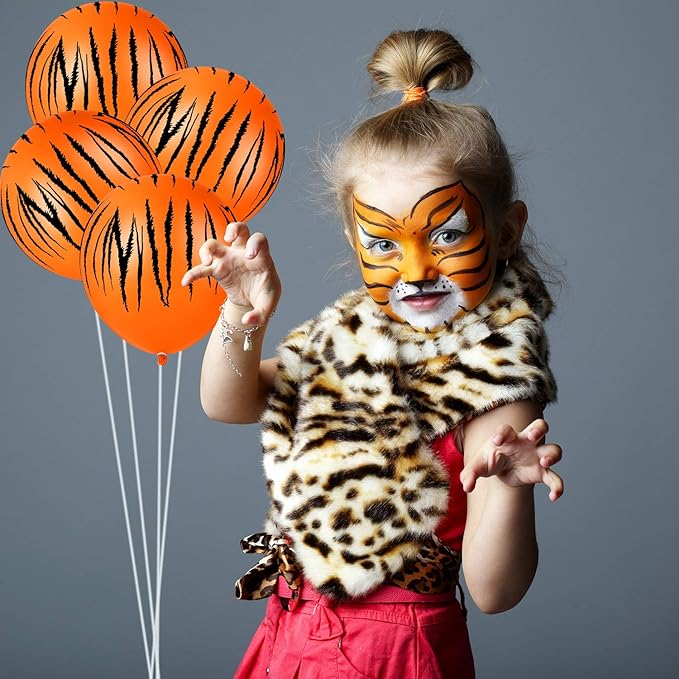 Sumind 40 Pieces Tiger Print Stripes Balloons 12 Inch Jungle Animal Theme Safari Balloons for Zoo Jungle Party Supplies Safari Birthday Decoration