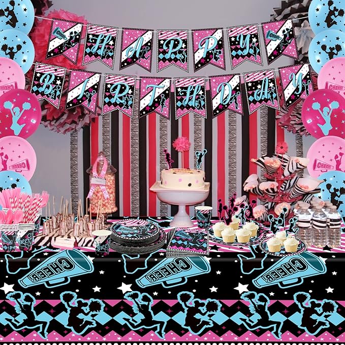Cheerleading Party decoration, Cheerleading birthday Party Supplies Packs, Gymnastics PartyCheer Party Supplies include Background, Plates, Balloons, Cheerleading Party Set Serves 20 (Banner)