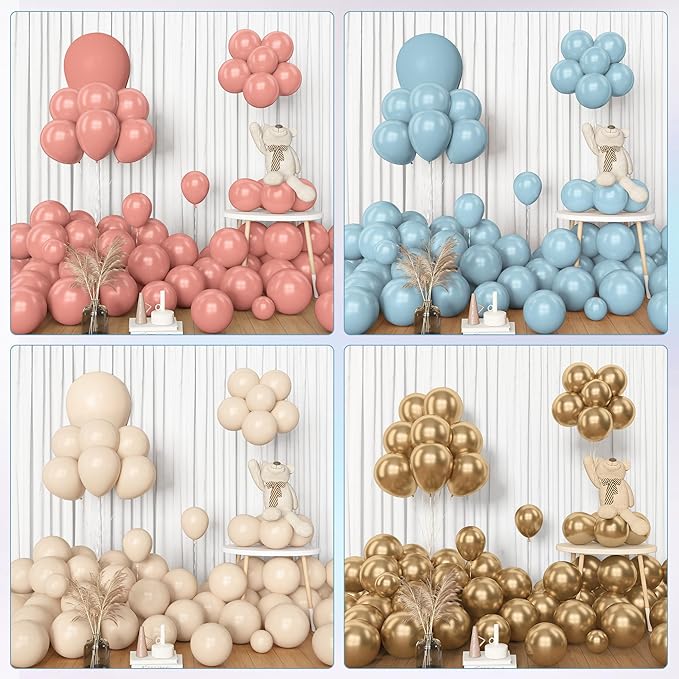 Amandir 153pcs Pink Blue Balloon Garland Arch Kit, Different Sizes 18 12 10 5 inch Dusty Pink Blue Nude Latex Metallic Confetti Gold Balloons for Gender Reveal Neutral Bear Baby Shower Decorations