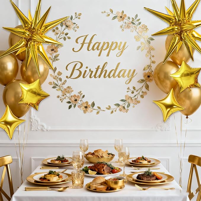 TONIFUL 22Inch 15Pcs Gold Large Explosion Star Mylar Balloons and 10Inch Four Pointed Star Balloons Set for Christmas New Year Birthday Wedding Bridal Shower Anniversary Photo Booth Supplies