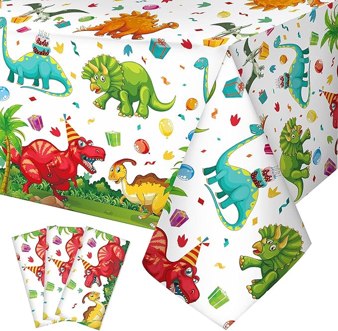 Tegeme 3 Pcs Dinosaur Plastic Tablecloth Dinosaur Party Table Cover 54 x 108 Inch Disposable Waterproof Dino Print Table Cloth for Birthday Party Supplies Picnic