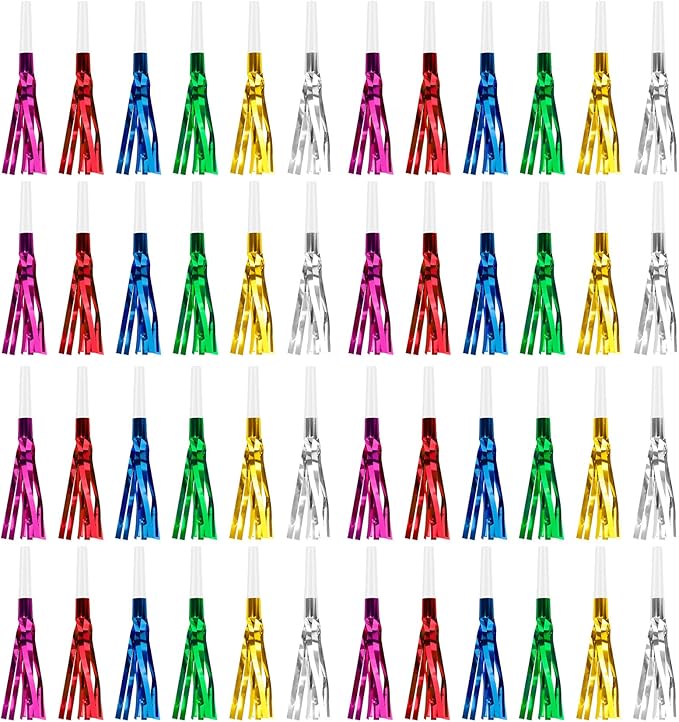 Colorful New Years Noise Makers 48 PCS NYE Party Blowers Blowouts New Years Eve Games Favors Supplies Birthday Pep Rally for Adult Prank Graduation Sporting Events Horns Noisemakers Accessories