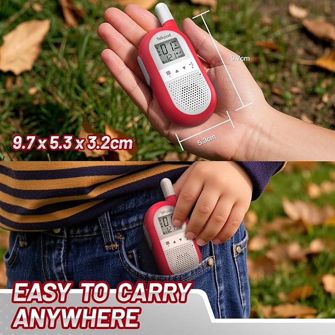 Talkpod F40 Walkie Talkies Rechargeable for Kids Adults Long Range, Family 2 Way Radios 22 Channels for Hiking, Camping, Walky Talky with VOX, Backlit LCD Screen, 2 Pack (Red)