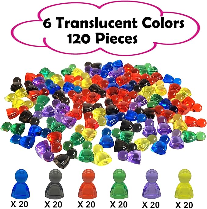 120 Pieces Game Pawns,Game Pieces for Board Games,Plastic Tokens Board Game Accessories with Portable Box(Translucent,6 Colors)