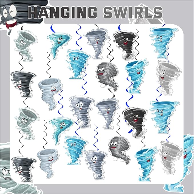 24 Pack Tornado Hanging Swirls Tornado Spirals Tornado Hanging Decorations Ceiling Decor for Tornado Birthday Party Decorations Tornado Party Supplies