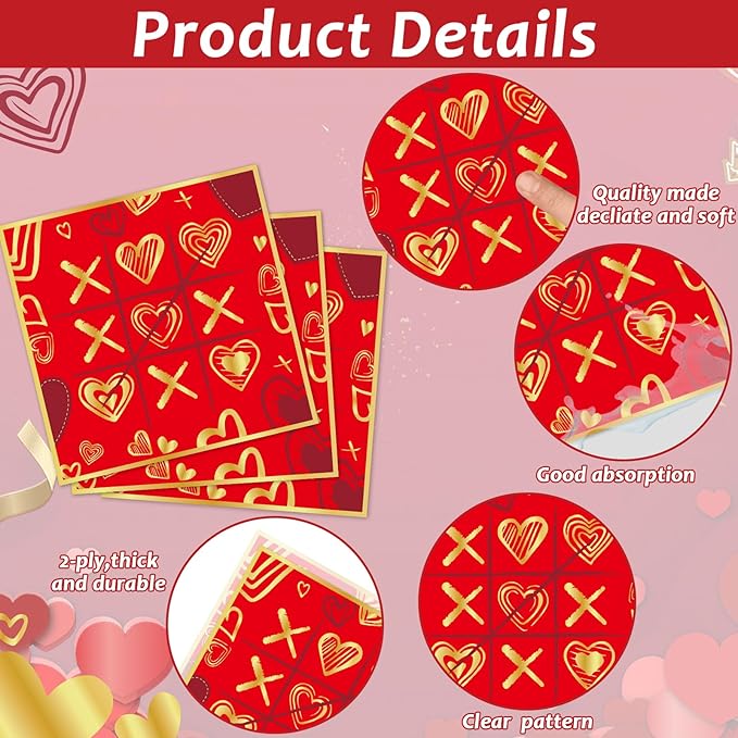 gisgfim 96 Pcs Valentine's Day Party Plates and Napkins Party Supplies Valentines Day Party Tableware Set Red and Gold Party Decorations Favors for Girls Boys Birthday Baby Shower Serves 24