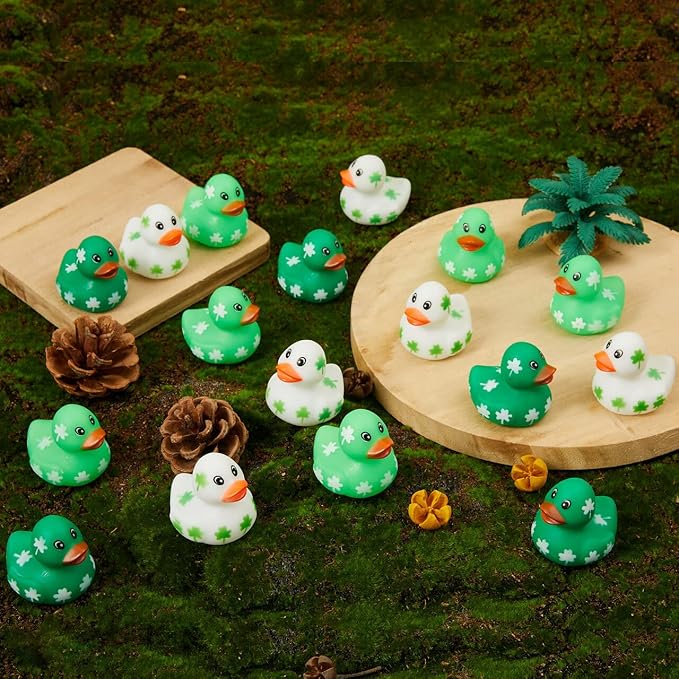 JOYIN 24 Pcs St.Patrick's Day Rubber Ducks Bulk for Patrick's Party Supplies, Green Shamrock Ducks for Kids Accessories Party Favors