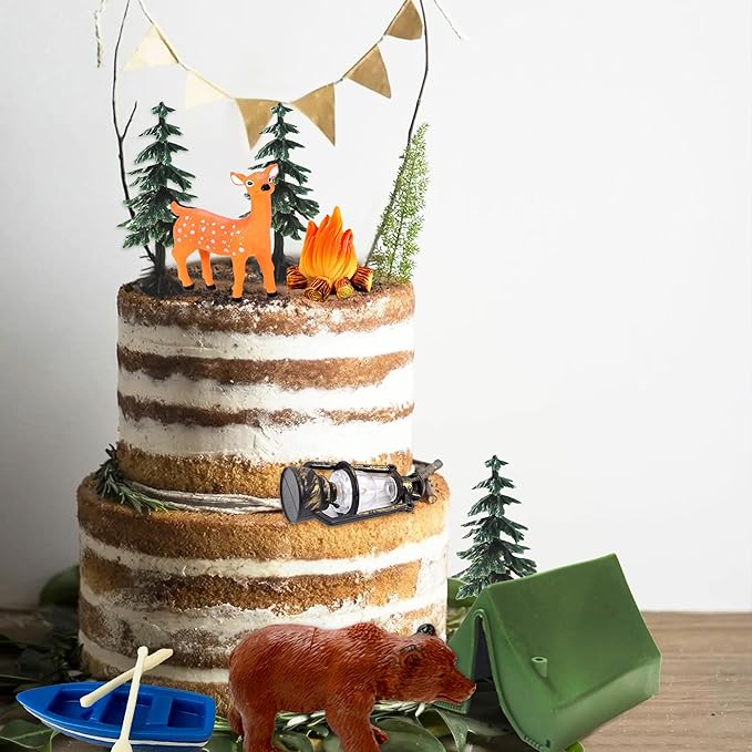 Camping Party Cupcake Toppers Tree Bear Tent Cupcake Picks Happy Camping Cake Decorations for Camping Party Supplies